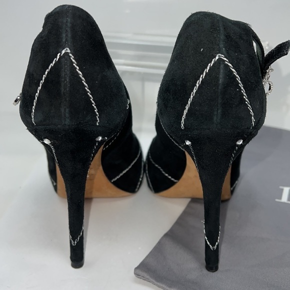 Dior Sz 39.5 Suede Embroidered Folles Peep Toe Pumps Heels - Picture 5 of 14